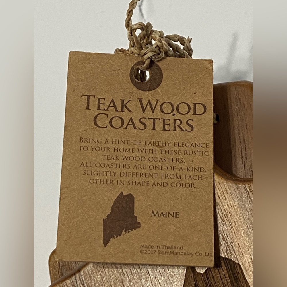 Teak Wood Trivet and Four Coaster Set with Maine Design - Picture 9 of 10